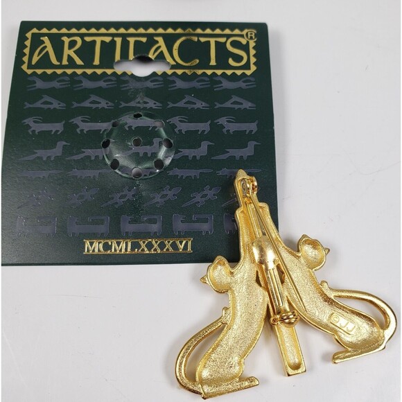 Vintage 1986 JJ Jonette Gold Tone Cat BookEnds Artifacts Brooch - Picture 7 of 7